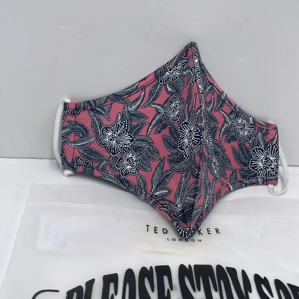 Floral Pink and Black Face Mask TED BAKER LONDON Reversible Reusable FACE NWT